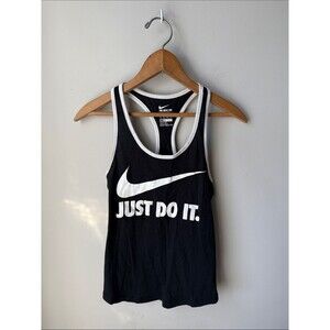 Nike Dri-FIT Just Do It Tank Black White Racerback Graphic Athletic Top